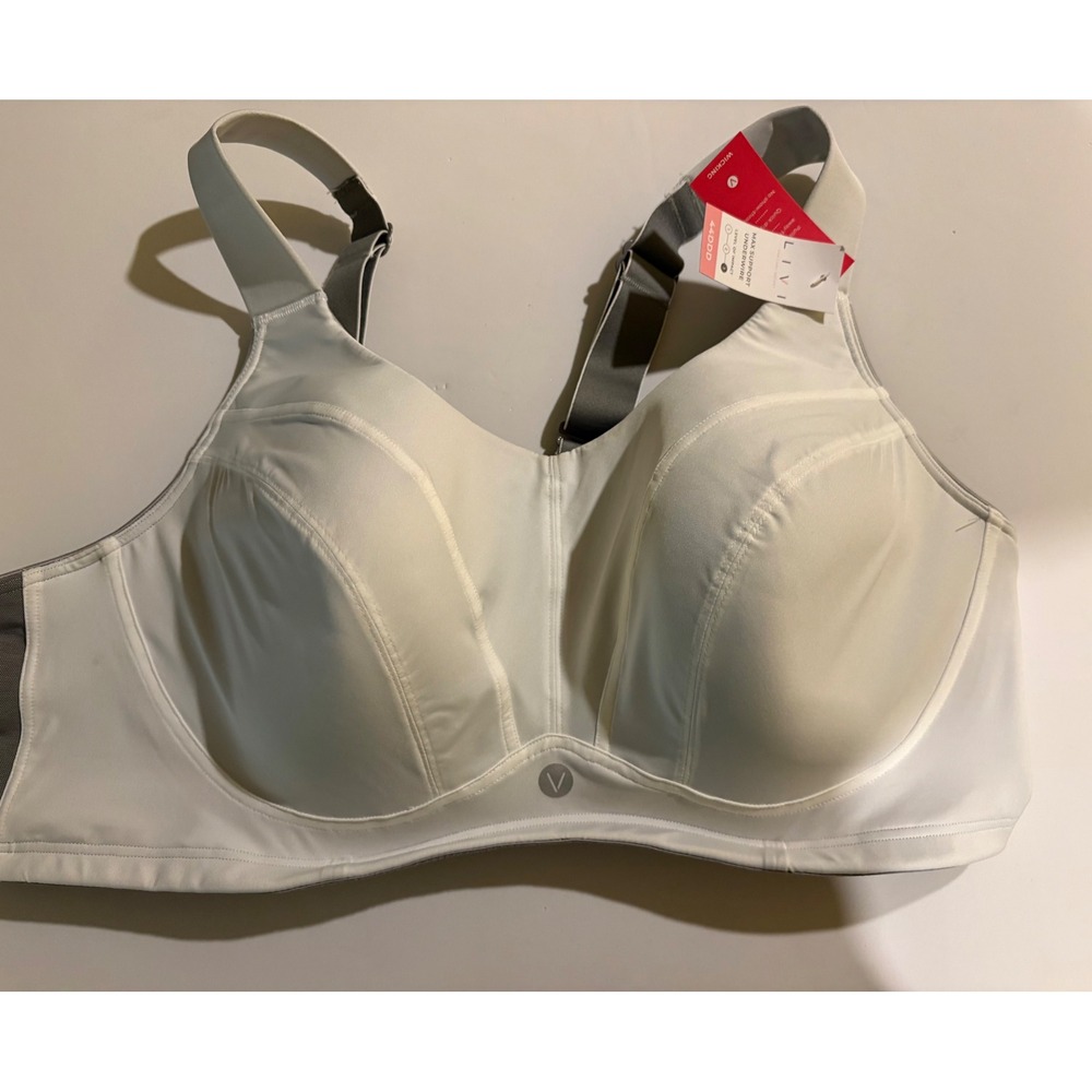 NWT Livi Lane Bryant Max Support Underwire Sports Bra 44DDD White Wicking